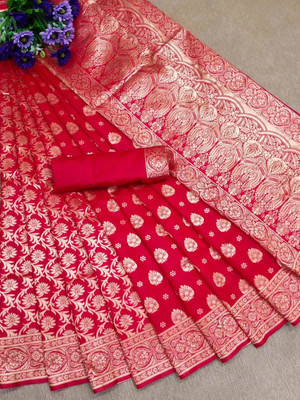 Laksh Woven Banarasi Art Silk Saree(Red)