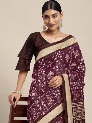 Divastri Printed Sambalpuri Silk Blend Saree(Brown)