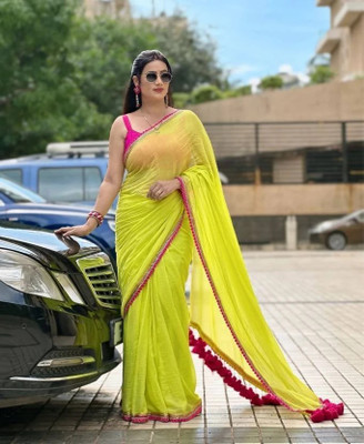 JAINICA Solid/Plain Daily Wear Georgette Saree(Green)