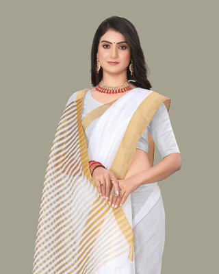 BrahamTraders Woven Kasavu Pure Cotton Saree(White)
