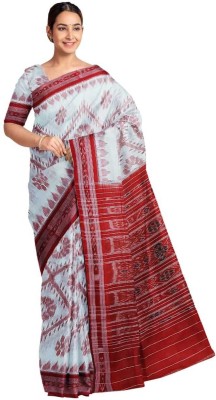 Odiasfirst choice saree Woven Sambalpuri Pure Cotton Saree(White)