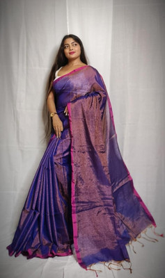 RSN SHREE Solid/Plain Bollywood Cotton Silk Saree(Blue)