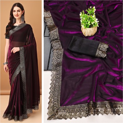 DIVYASHAKTI FASHION Embellished Bollywood Lycra Blend Saree(Purple)