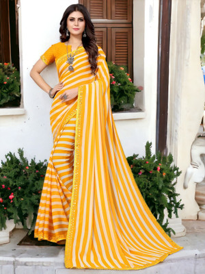 TTH Printed Bollywood Georgette Saree(Yellow)