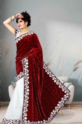 Freydis Self Design Banarasi Velvet Saree(Maroon)