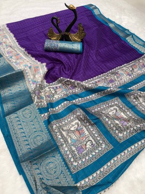 HANSIKA FASHION Floral Print, Checkered Banarasi Pure Silk Saree(Purple)