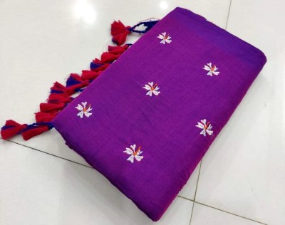 RIDDHIMAN FASHION Floral Print Handloom Pure Cotton Saree(Purple)