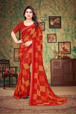 SHUBHSWAR Printed Bollywood Georgette Saree(Red)
