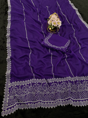 JennyFeb Villa Printed Bollywood Pure Silk Saree(Purple)