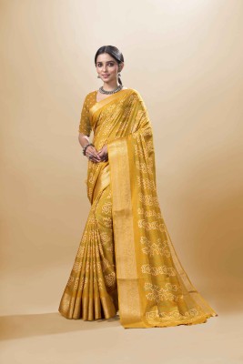 Ghan Sals Printed Chanderi Cotton Silk Saree(Yellow)