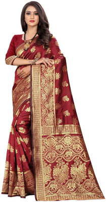Aaryan Industries Woven Kanjivaram Pure Silk Saree(Maroon)