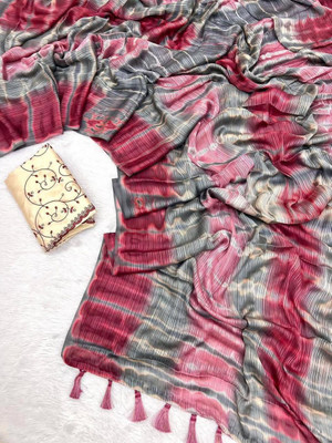 hitesh pahuja Tie-Dye, Embroidered, Floral Print Bollywood Silk Blend Saree(Pink, Maroon)