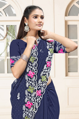 ViTRAG Fashion Embroidered Daily Wear Georgette Saree(Blue)