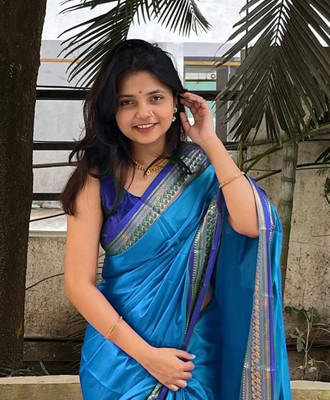 Fashion Club Collection Woven Maheshwari Cotton Silk Saree(Blue)