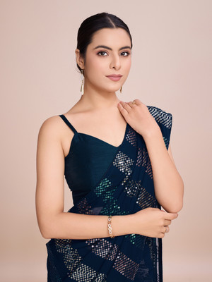 Clemira Embellished Bollywood Georgette Saree(Blue)