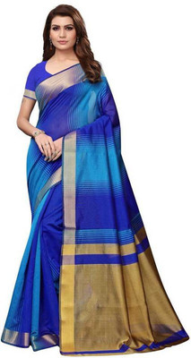 JK ETHNIC WEAR Self Design Chanderi Cotton Silk Saree(Light Blue)