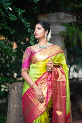 KP CREATION Self Design Bollywood Jacquard Saree(Light Green)