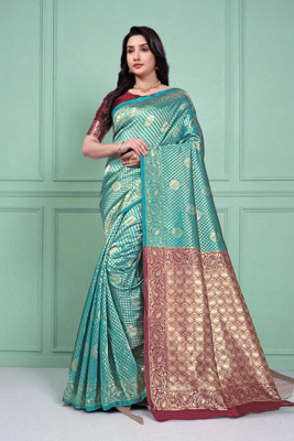DDRS Fashion Woven Bollywood Jacquard Saree(Light Blue)