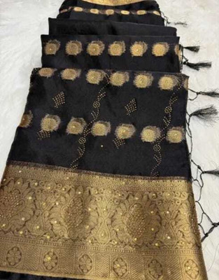 Kalika Fashion Embellished Banarasi Organza Saree(Black)