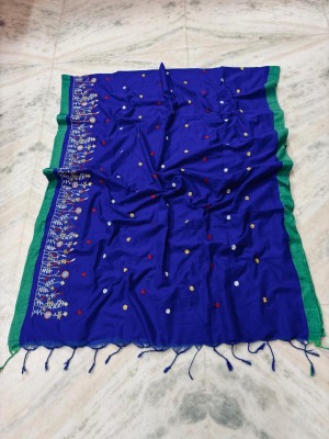 Sia Saree Bazaar Embroidered Handloom Pure Cotton Saree(Blue)