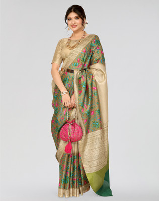 Nirvaan Printed Bollywood Art Silk Saree(Green)
