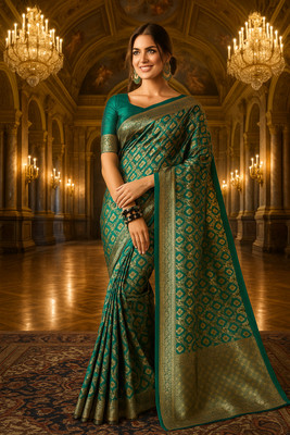 VKARAN Woven Banarasi Pure Silk Saree(Light Blue)