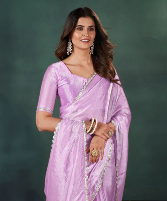 Nxika Embellished, Self Design Bollywood Silk Blend Saree(Purple)