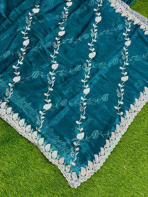 RK Creation Embroidered Bhagalpuri Silk Blend Saree(Blue)
