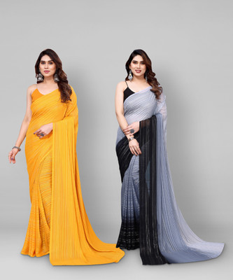 kashvi sarees Embellished, Solid/Plain Bollywood Satin Saree(Pack of 2, Yellow, Grey, Black)