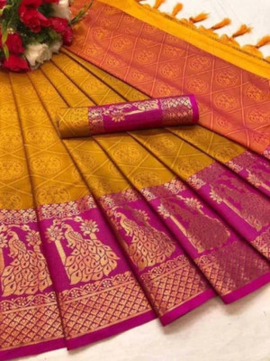 Bollytrend Printed Bollywood Georgette Saree(Yellow)