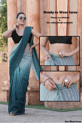 Riddhi textile Hub Color Block Pre Draped Saree Chiffon Saree(Blue)