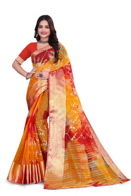Aarunika LGF Solid/Plain Bollywood Organza Saree(Red)