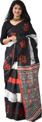 Kiaaron Printed Sambalpuri Pure Cotton Saree(Multicolor)