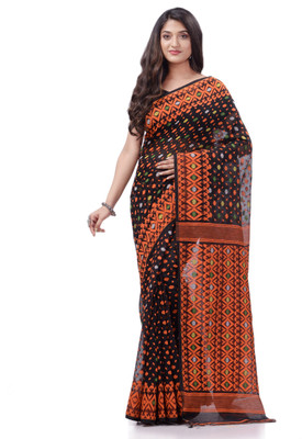 Desh Bidesh Woven, Floral Print, Self Design, Paisley Jamdani Handloom Cotton Blend, Pure Cotton Saree(Black)