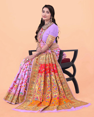 Wovenza Self Design, Woven Bollywood Cotton Blend, Semi-Pashmina Saree(Pink)