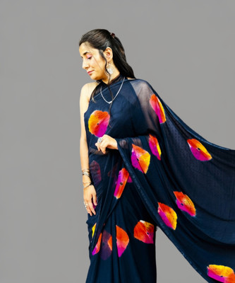 EMMANUEL TRADERS Embellished, Color Block, Woven, Geometric Print, Digital Print Daily Wear Chiffon Saree(Black)