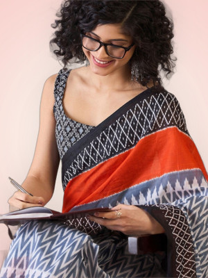 baratheon Self Design Bollywood Cotton Blend Saree(Grey)