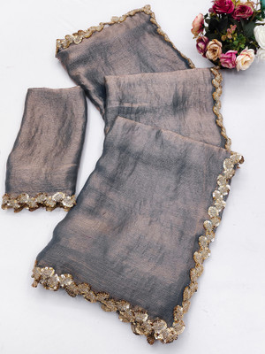 TTH Solid/Plain Bollywood Chanderi Saree(Grey)