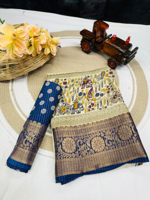 Sanwariya Silks Embellished Bollywood Silk Blend Saree(Dark Blue)