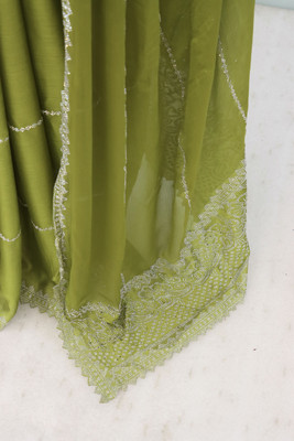 VarniRaaj Fashion Embellished, Solid/Plain Bollywood Pure Silk Saree(Light Green)