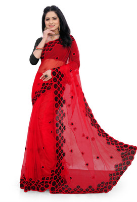 SPAREN CREATION Self Design Bollywood Net Saree(Red)