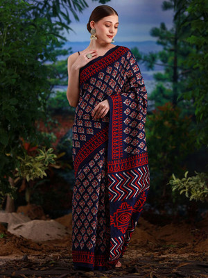 Anouk Rustic Printed Daily Wear Silk Blend Saree(Dark Blue)