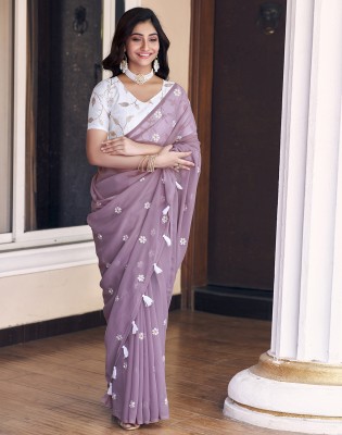 Divastri Embroidered, Self Design Bollywood Georgette Saree(Purple)