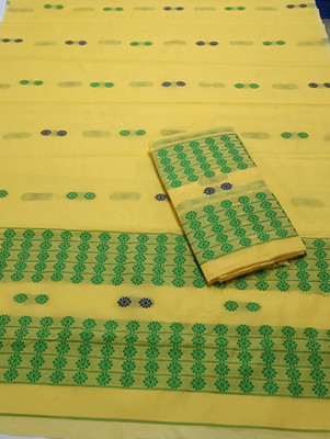 Sheden Lopez Creation Woven Mekhela Chador Cotton Silk Saree(Yellow)