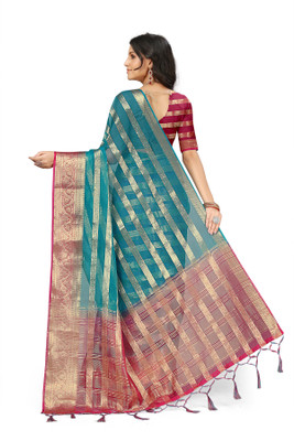Aarunika IC Striped Bollywood Organza Saree(Green)