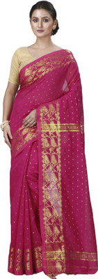 DipDiya Embellished, Self Design Handloom Cotton Blend Saree(Pink)