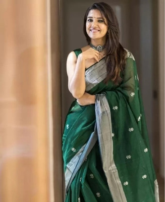 ZILVIRA Self Design, Woven Bollywood Cotton Linen, Cotton Jute Saree(Green)