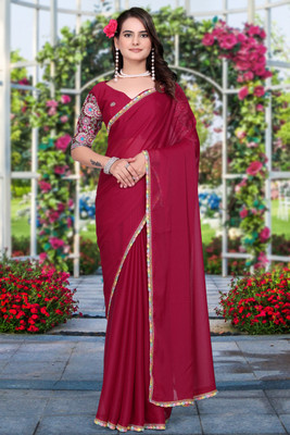 Shatayu Solid/Plain Bollywood Silk Blend Saree(Pink)