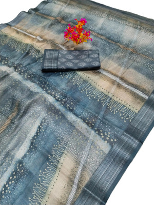HouseOfCommon Printed Kanjivaram Pure Cotton, Cotton Linen Saree(Grey)