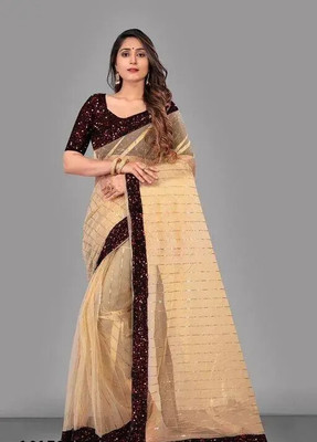DDRS Fashion Self Design Bollywood Net Saree(Gold)
